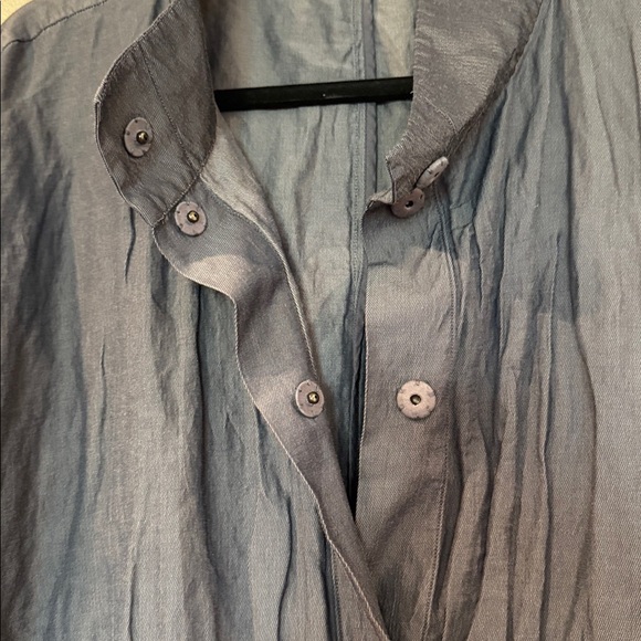 Eileen Fisher Denim Blue Organic Cotton Blend Stand Up Collar Coat Size XL - Picture 8 of 13